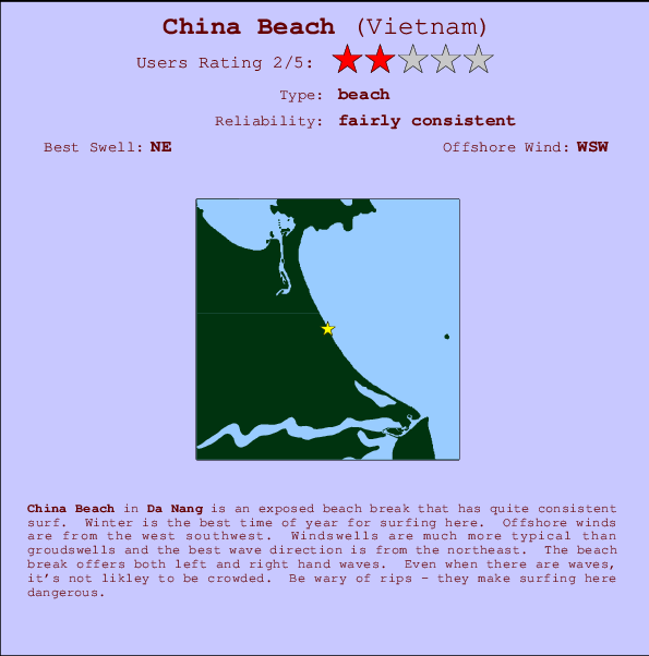 China Beach mapa de localização e informação de surf