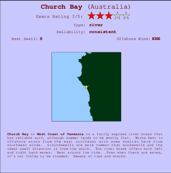 Church Bay mapa de localização e informação de surf