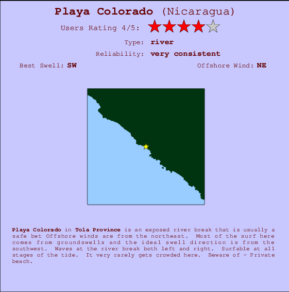 Playa Colorado mapa de localização e informação de surf