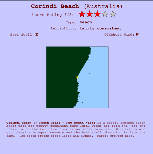 Corindi Beach mapa de localização e informação de surf