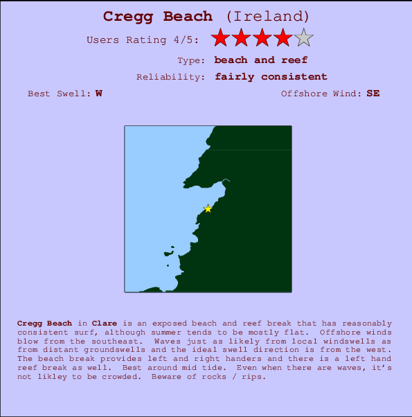 Cregg Beach mapa de localização e informação de surf