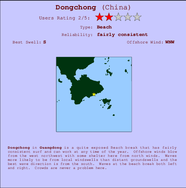 Dongchong mapa de localização e informação de surf