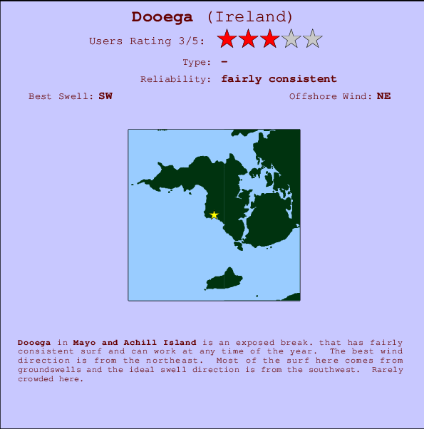 Dooega mapa de localização e informação de surf