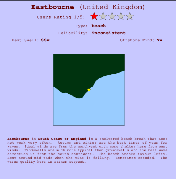 Eastbourne mapa de localização e informação de surf