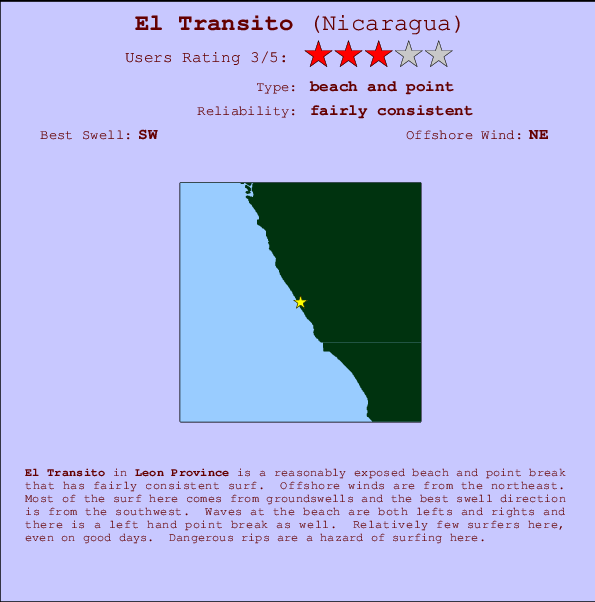 El Transito mapa de localização e informação de surf