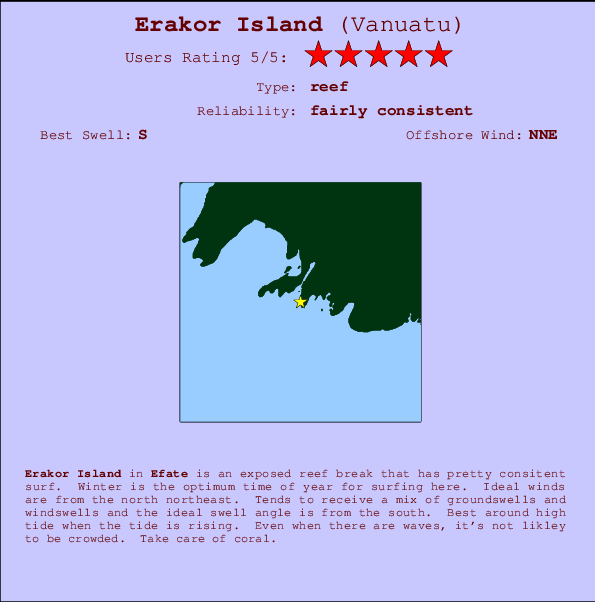 Erakor Island mapa de localização e informação de surf
