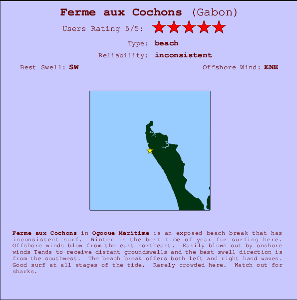 Ferme aux Cochons mapa de localização e informação de surf