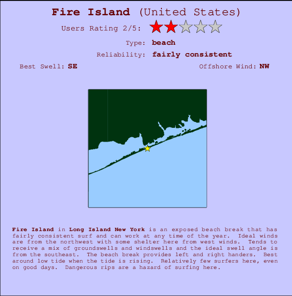 Fire Island mapa de localização e informação de surf