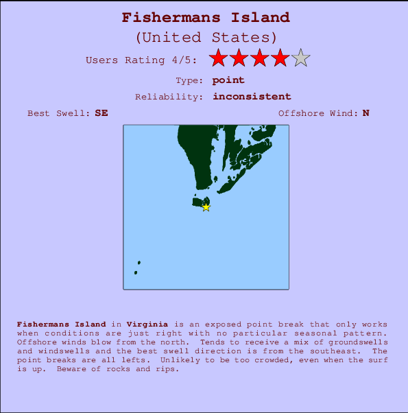 Fishermans Island mapa de localização e informação de surf