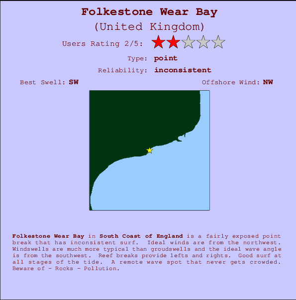 Folkestone Wear Bay mapa de localização e informação de surf