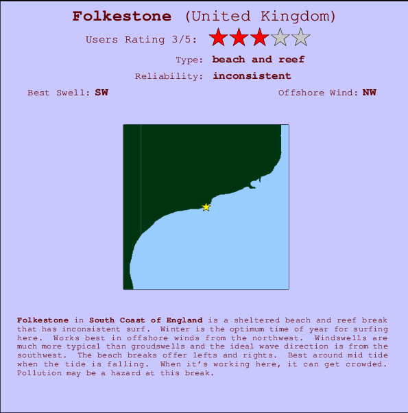Folkestone mapa de localização e informação de surf