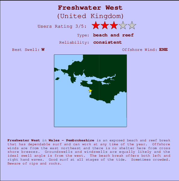 Freshwater West mapa de localização e informação de surf