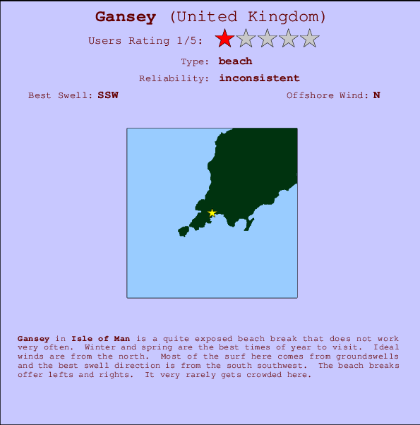 Gansey mapa de localização e informação de surf