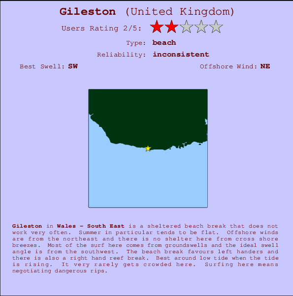 Gileston mapa de localização e informação de surf