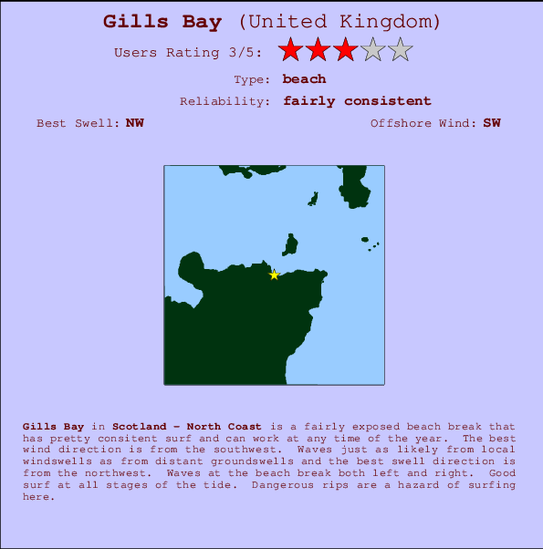 Gills Bay mapa de localização e informação de surf