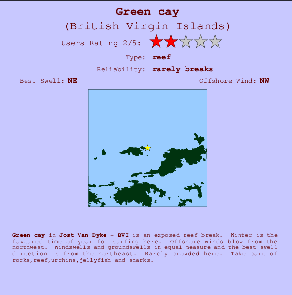 Green cay mapa de localização e informação de surf