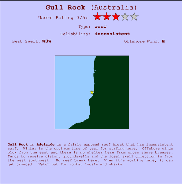 Gull Rock mapa de localização e informação de surf