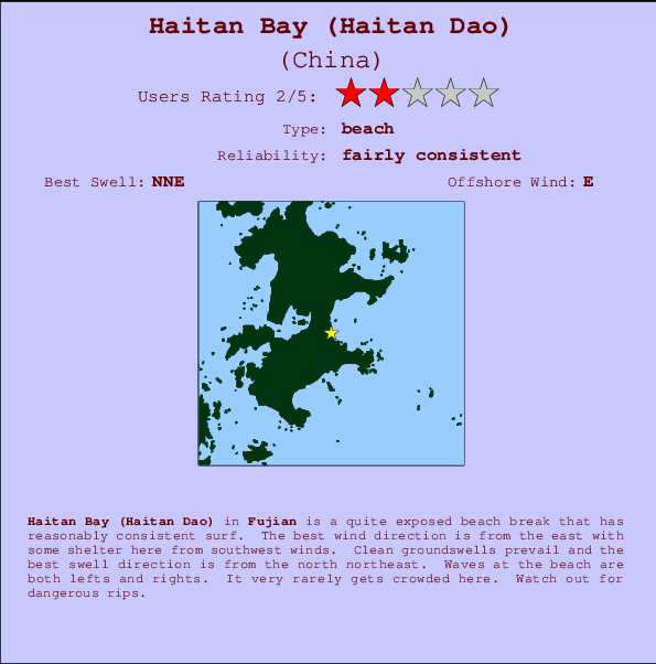 Haitan Bay (Haitan Dao) mapa de localização e informação de surf
