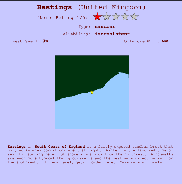 Hastings mapa de localização e informação de surf