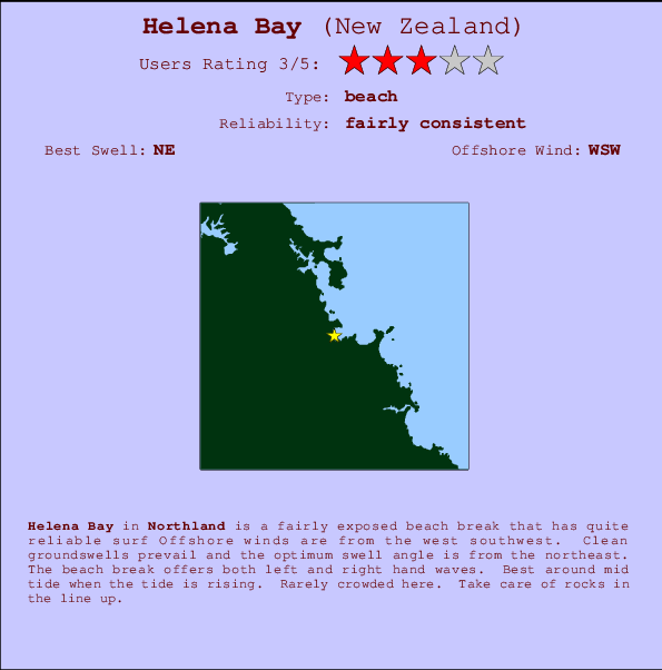 Helena Bay mapa de localização e informação de surf