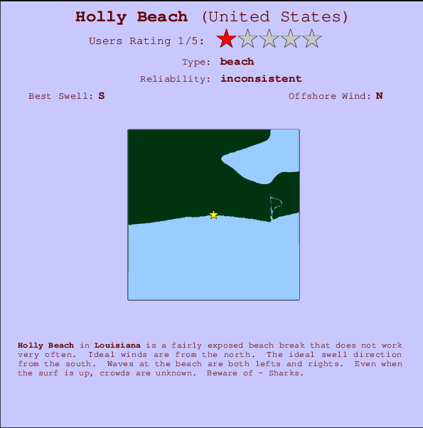 Holly Beach mapa de localização e informação de surf