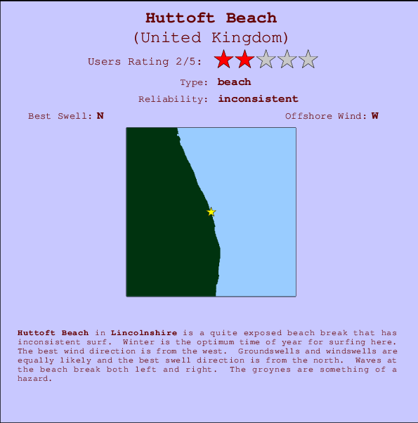 Huttoft Beach mapa de localização e informação de surf