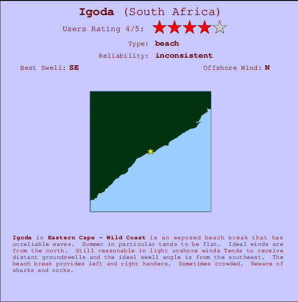 Igoda mapa de localização e informação de surf