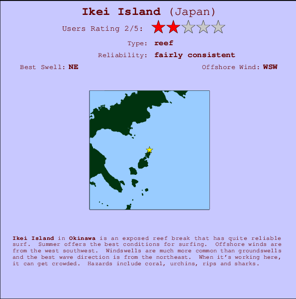 Ikei Island mapa de localização e informação de surf