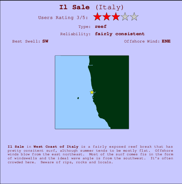 Il Sale mapa de localização e informação de surf