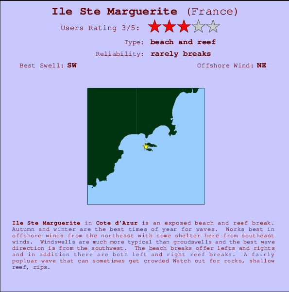 Ile Ste Marguerite mapa de localização e informação de surf