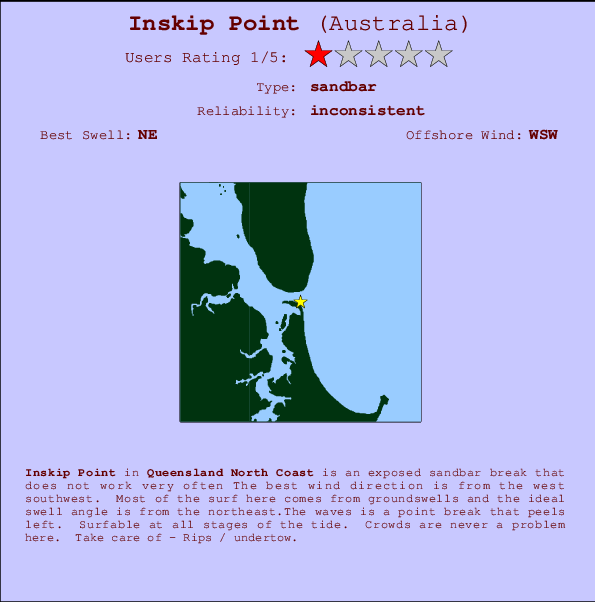 Inskip Point mapa de localização e informação de surf