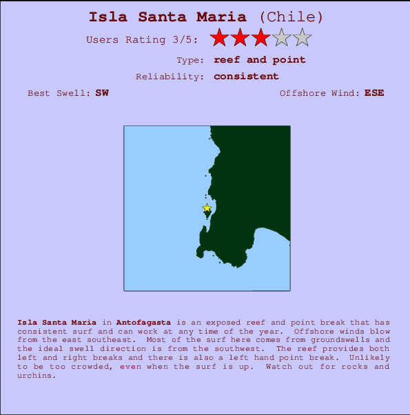 Isla Santa Maria mapa de localização e informação de surf