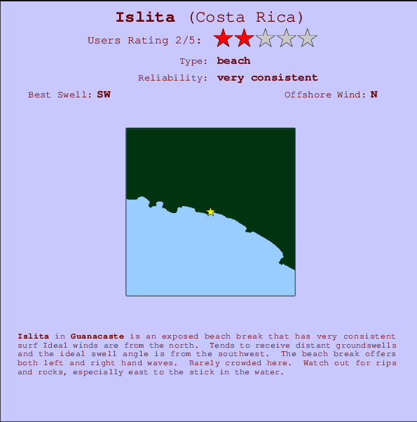 Islita mapa de localização e informação de surf