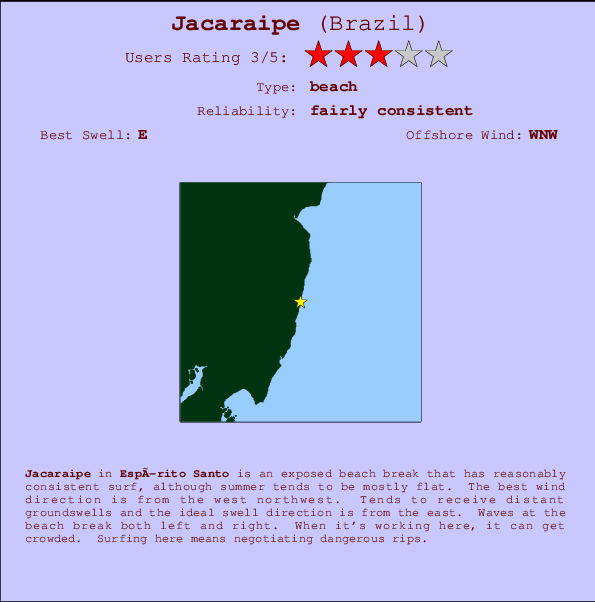 Jacaraipe mapa de localização e informação de surf
