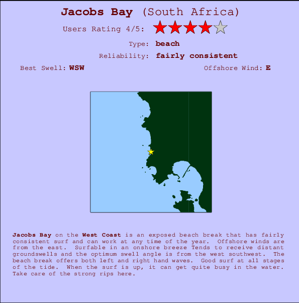Jacobs Bay mapa de localização e informação de surf