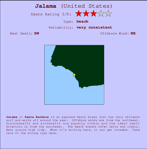 Jalama mapa de localização e informação de surf