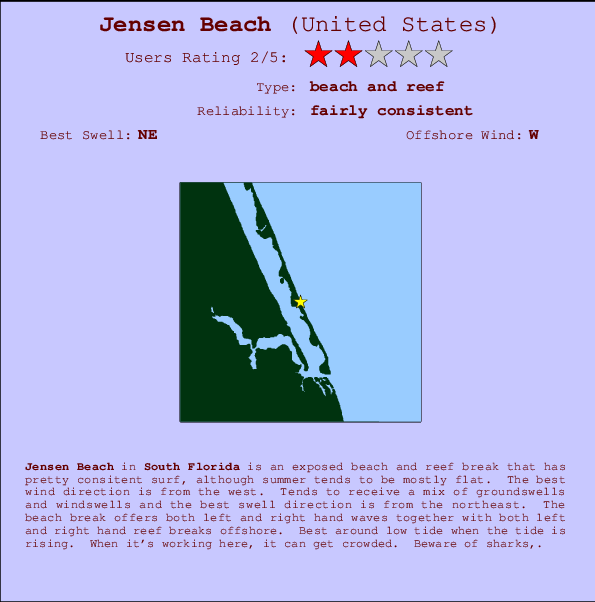 Jensen Beach mapa de localização e informação de surf