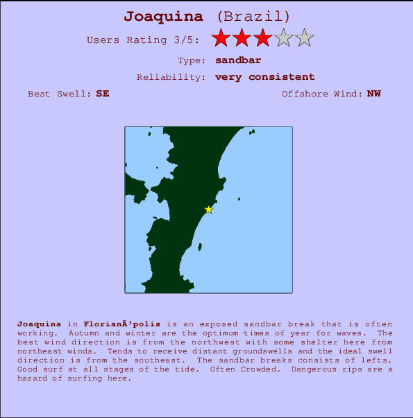 Joaquina mapa de localização e informação de surf