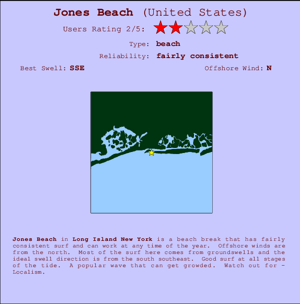 Jones Beach mapa de localização e informação de surf