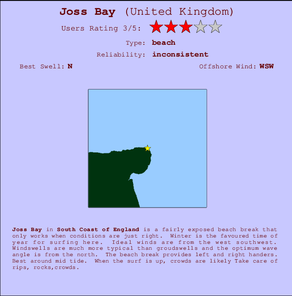 Joss Bay mapa de localização e informação de surf