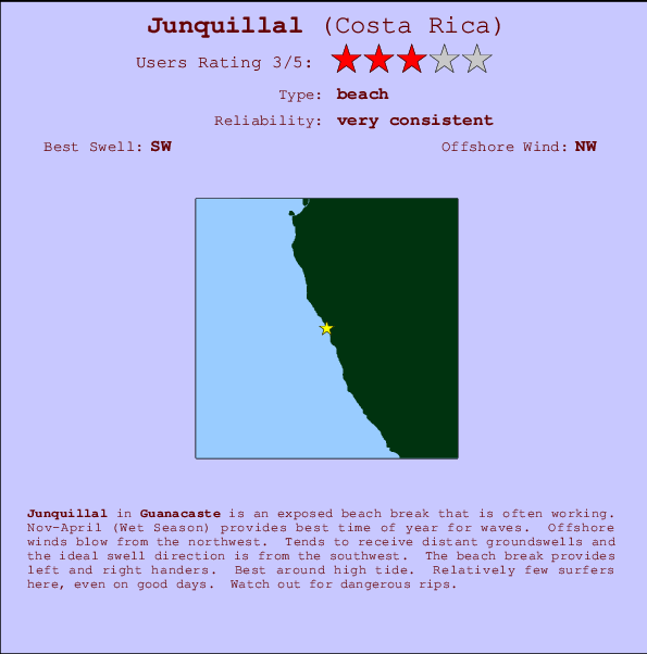 Junquillal mapa de localização e informação de surf