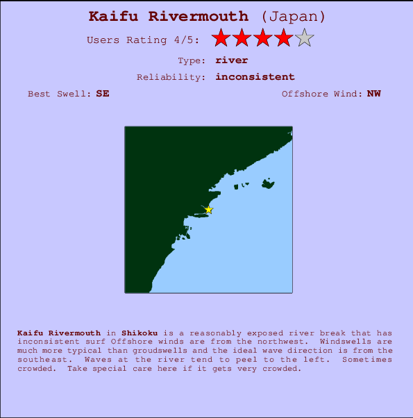 Kaifu Rivermouth mapa de localização e informação de surf