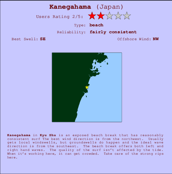 Kanegahama mapa de localização e informação de surf