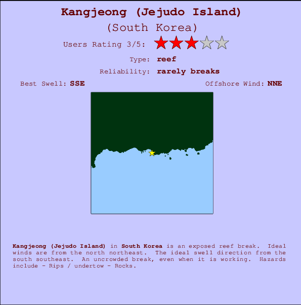 Kangjeong (Jejudo Island) mapa de localização e informação de surf