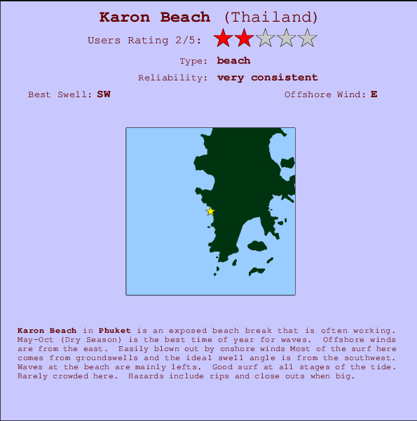 Karon Beach mapa de localização e informação de surf