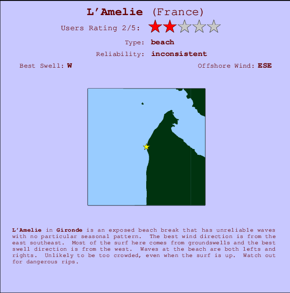 L'Amelie mapa de localização e informação de surf