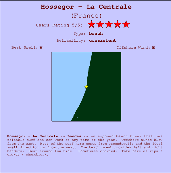 Hossegor - La Centrale mapa de localização e informação de surf
