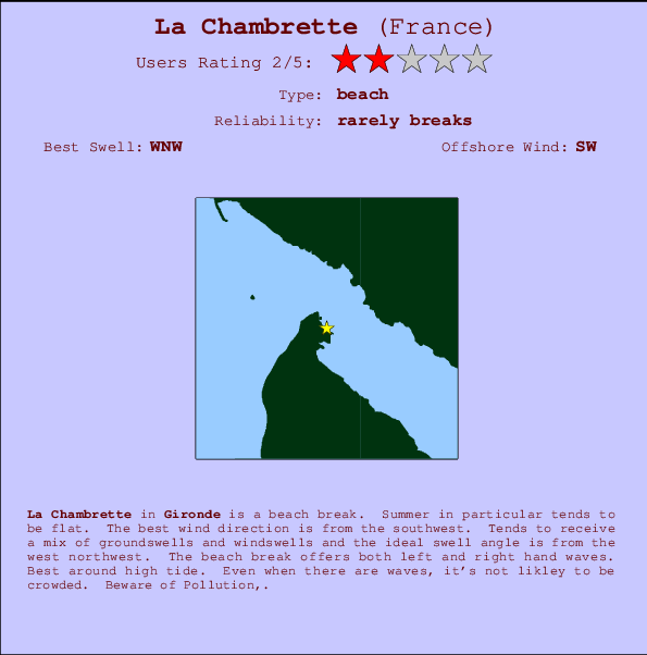 La Chambrette mapa de localização e informação de surf