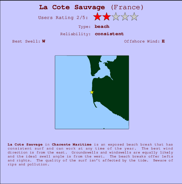 La Cote Sauvage mapa de localização e informação de surf