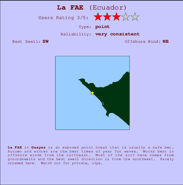 La FAE mapa de localização e informação de surf